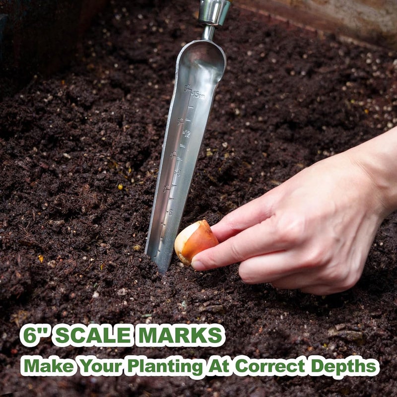 Haliaeetus Seeding Widger with 6'' Scale, Stainless Steel Planting Trowel for Repotting, Long and Narrow Widger for Weeding from Tight Areas, Hand Transplanter with Wood Handle for Planting, Digging - Image 2